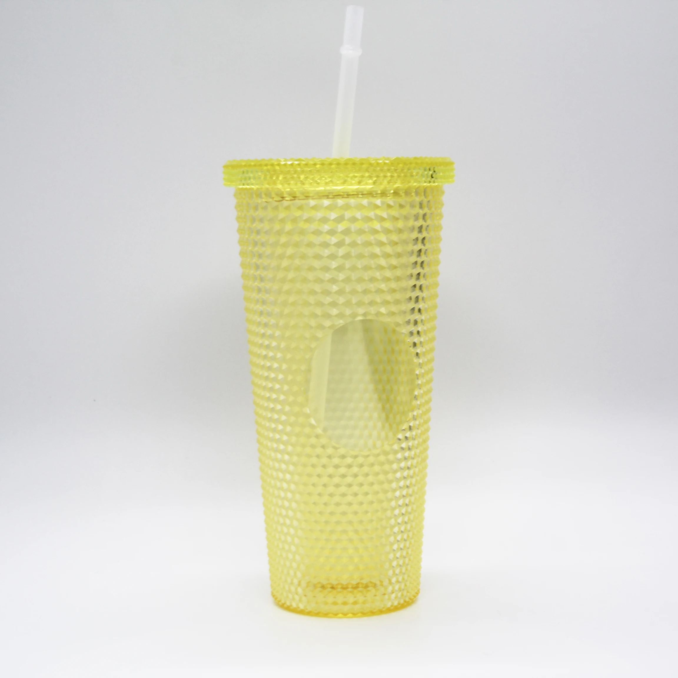  Amazon Hot Selling Wholesale White 24oz BPA Free Double Wall Plastic New Design Diamond Straw Tumbler with lid and