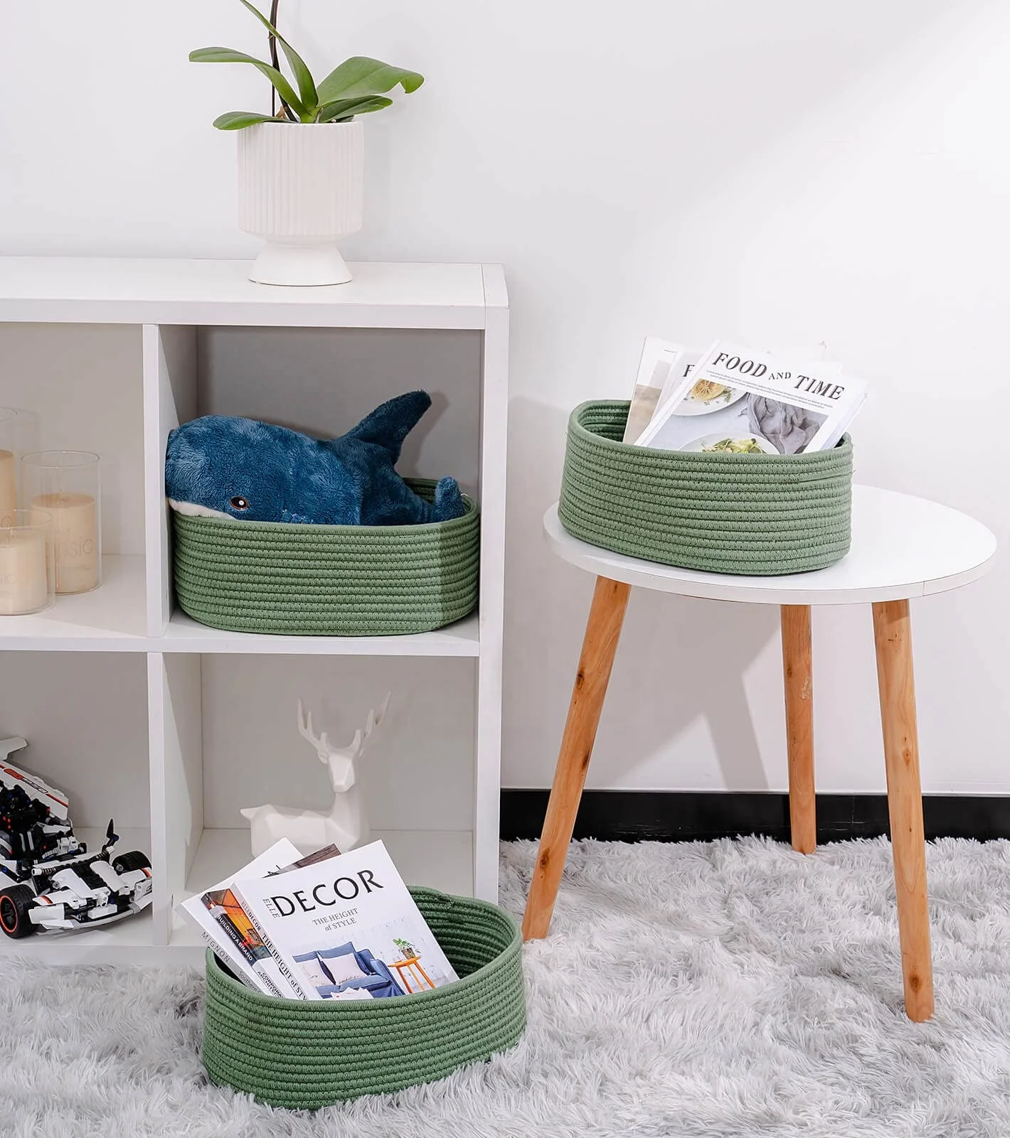 Custom Brand Books Magazines Toys Clothes Decorative Containers Hand Woven Cotton Rope Storage Basket