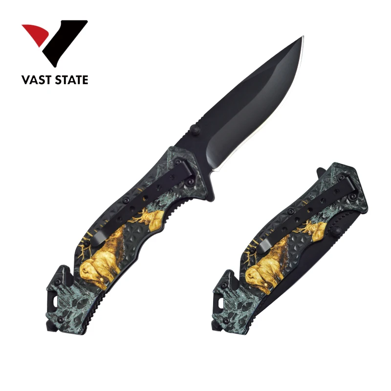 
Free sample stainless steel folding pocket knife camping knife with 3D printing pattern handle 