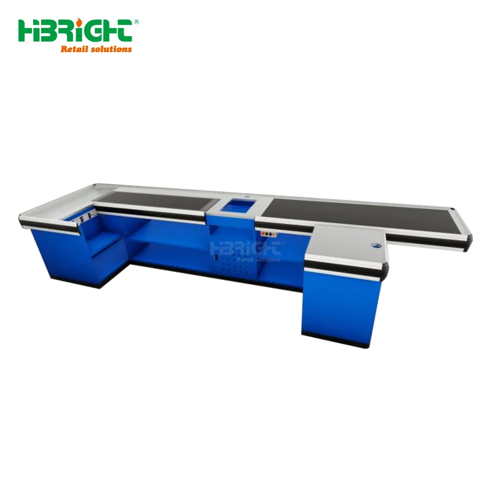 Best Selling American Style Supermarket Two Conveyor Belt Electrical Checkout Counter