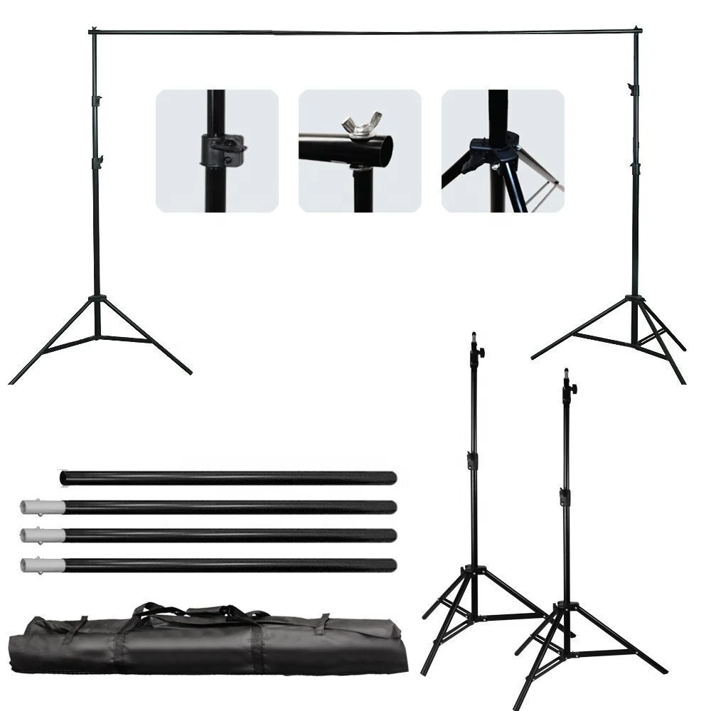 Four Light Head Continuous Light Softbox  Stand Kit with White Black Green Muslin Backdrop