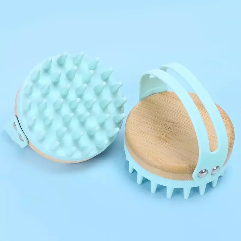Wholesale Custom Logo Bamboo Material Bath Brush Soft Silicone Teeth Silicone Scalp Massage Brush Silicone Massage Brush