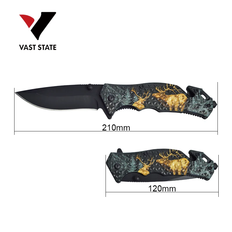 
Free sample stainless steel folding pocket knife camping knife with 3D printing pattern handle 