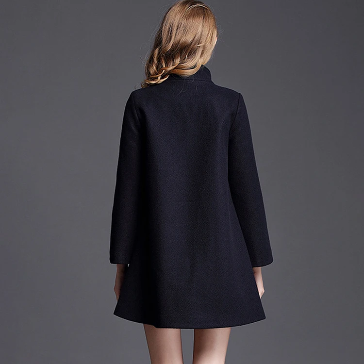 Lightly cooked style loose stand-up collar nine-point sleeves diagonal pockets double-breasted A-line skirt cloak woolen jacket