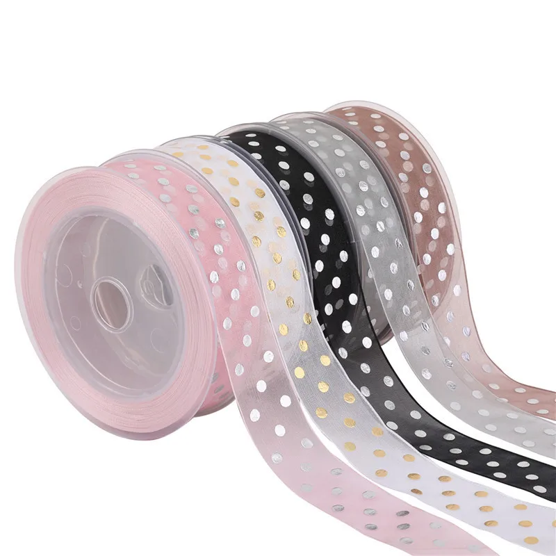 Fall In Color Wholesale Luxury Snow Gauze Transparent DIY Bow Floral Gift Packaging Polka Dot Polyester Ribbon