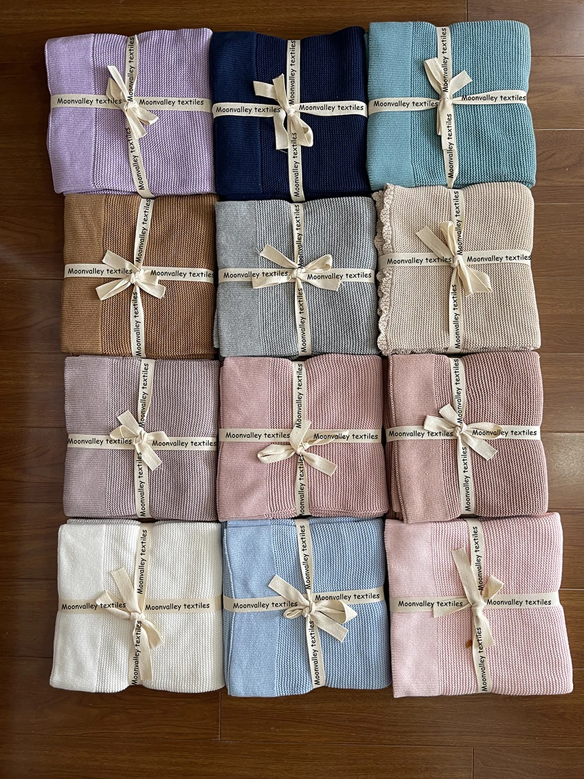 Custom broadside 100% Organic cotton cable crochet knitted baby soft blanket for boys and girls