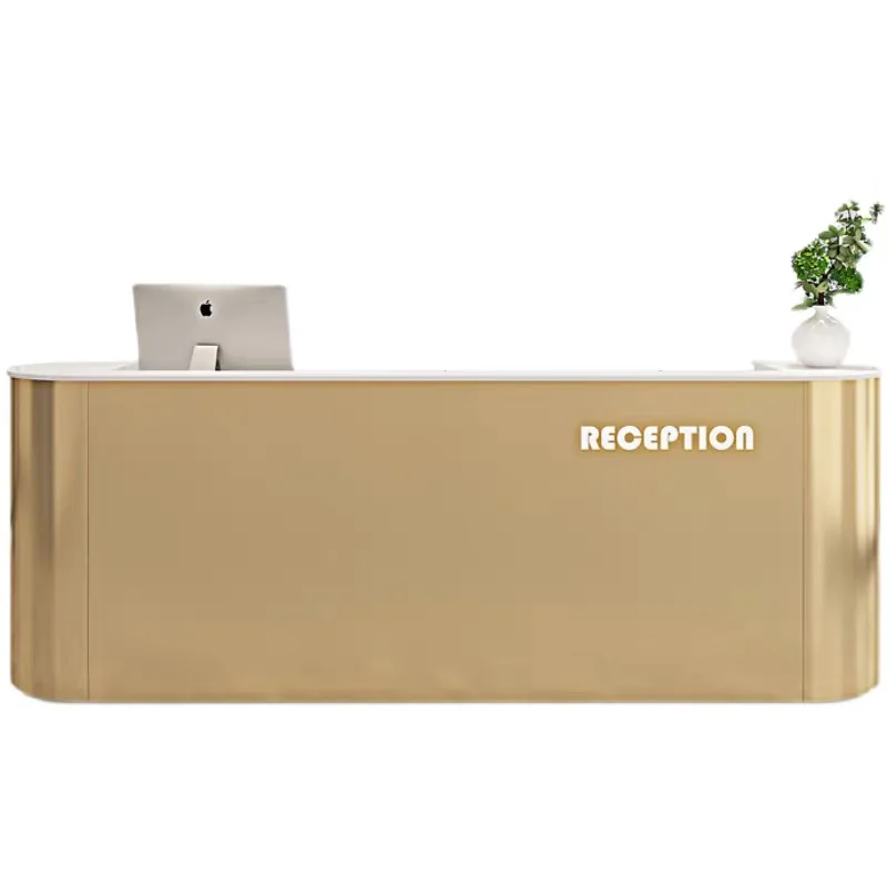 LED Light Large Modern Marble Laminate & Stainless Steel Office Hotel Reception Counter for Salon Beauty Store ( 1.8m~4.2m)