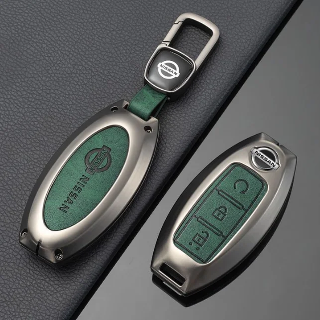 Fashion luxury metal zinc alloy leather car remote key cover case fob for nissan