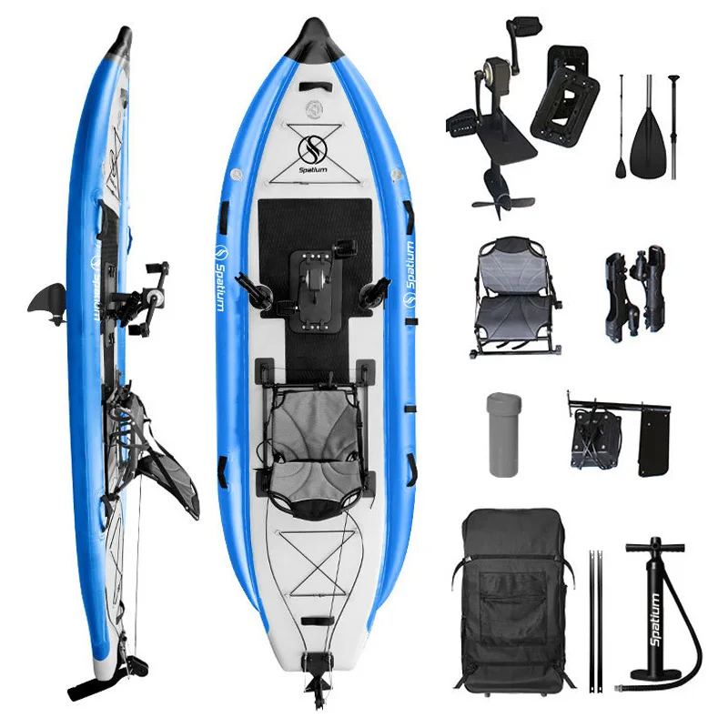 Spatium Wholesale PVC 1 person rubber inflatable fishing boat wear resistant folding Pedal Drive canoe kayak For adults