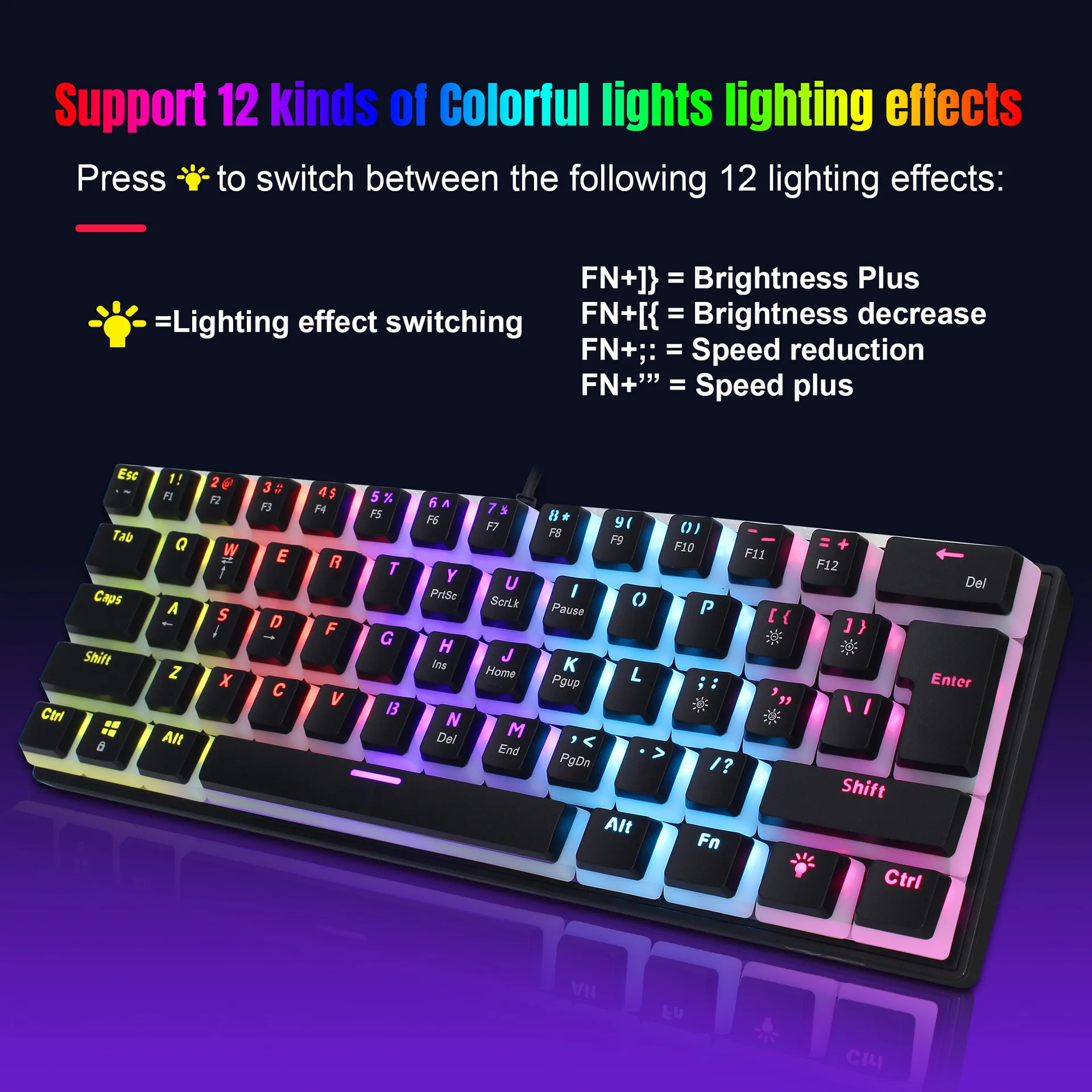 Professional Gaming Pudding Keys Cap Colorful Lights Wired mechanical keyboard
