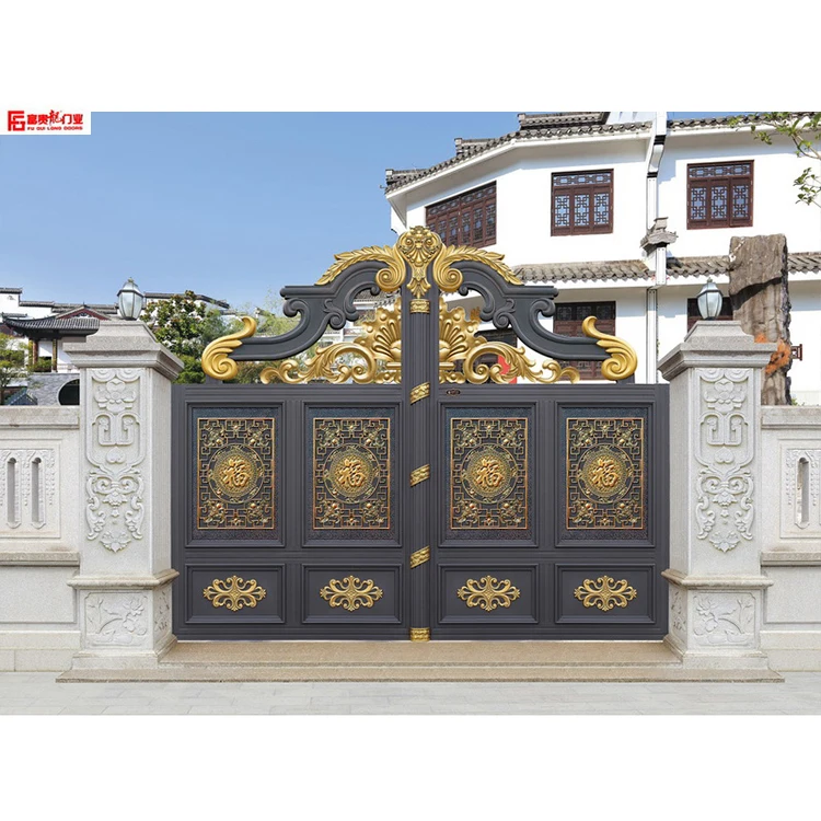Factory customization villa garden automatic swing driveway gate cast aluminum courtyard gate villa entrance gates