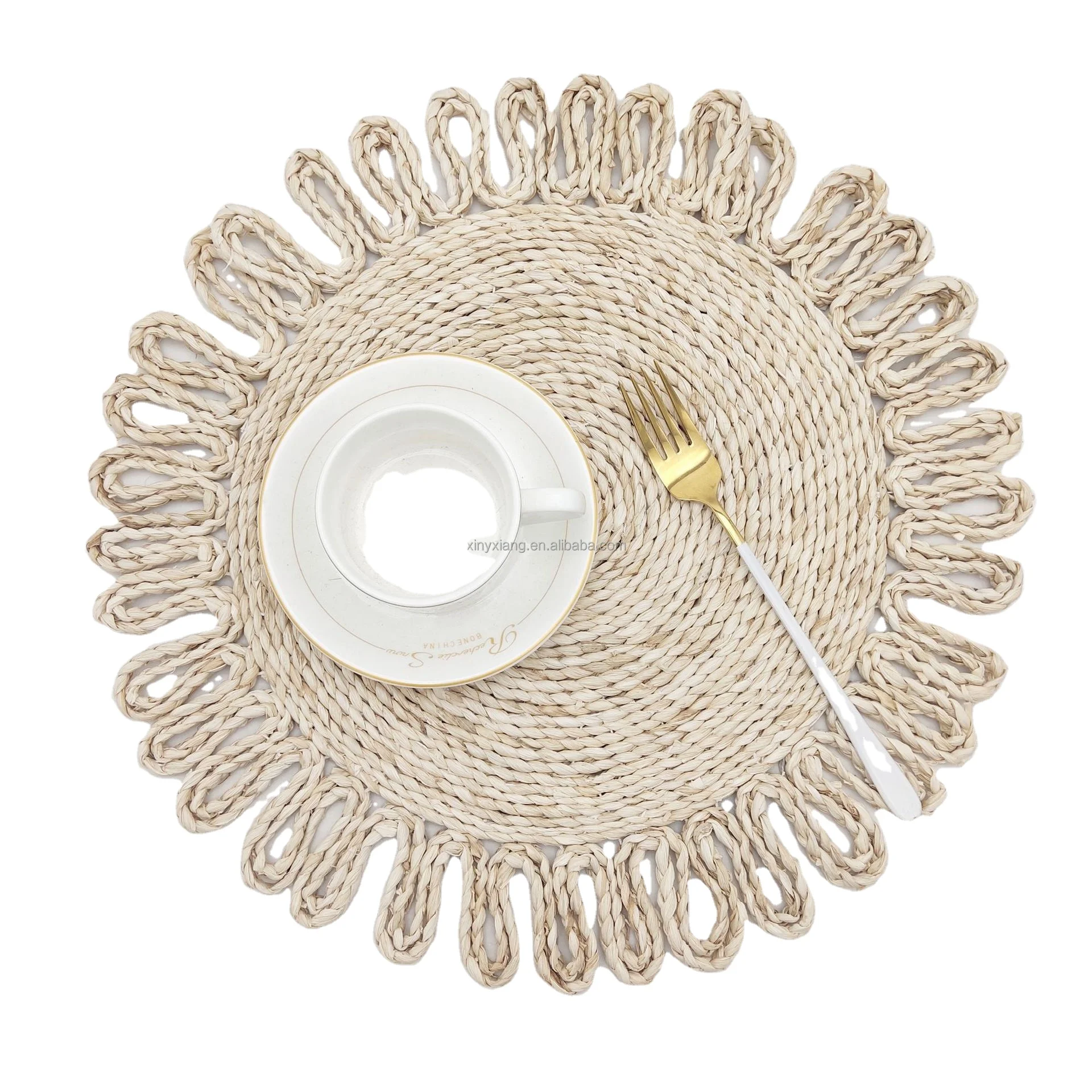 Factory wholesale&custom Natural Fibre Woven Mats Corn Husk Bulrush Rattan Reed, Corn Husk Weave Placemat Braided Rattan Mats