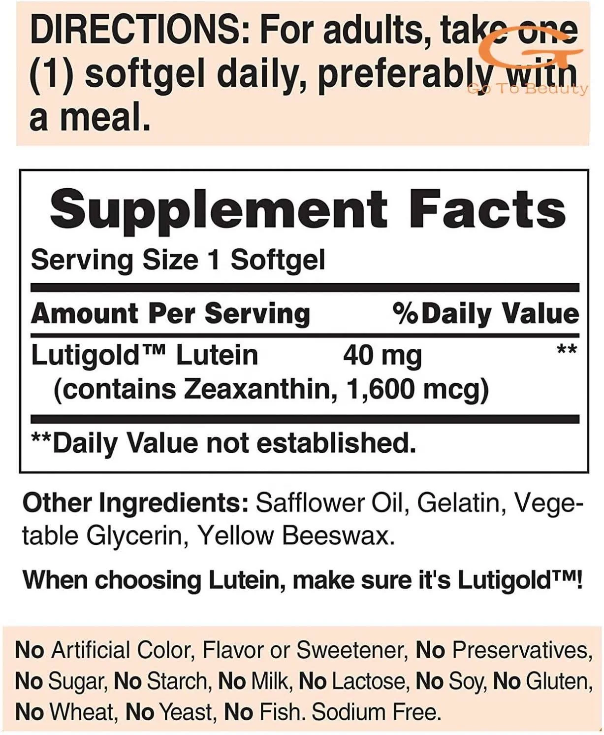 Gotobeauty Puritans Pride Lutein Lutigold 40 мг с зеаксантином 60 софтгелями для ухода за глазами антиоксидантные витаминные добавки здоровья глаз