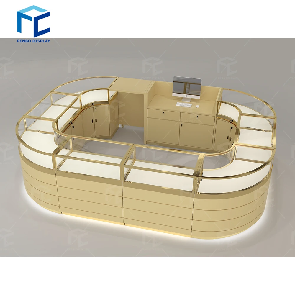 Penbo Custom Glass Arabian Perfume Display Showcase Table Lauxry Perfume Display Kiosk For Shopping Mall Sale