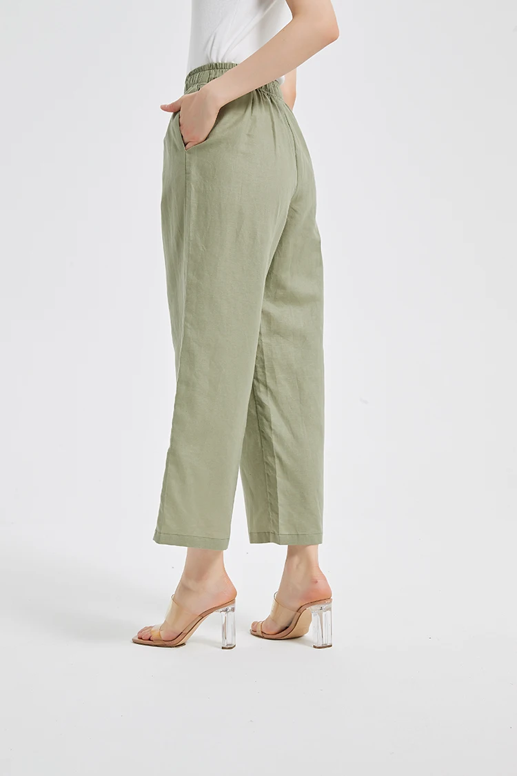 2023 AMZ hot selling 55%Linen 45%Viscose wholesale summer loose wide leg pants women