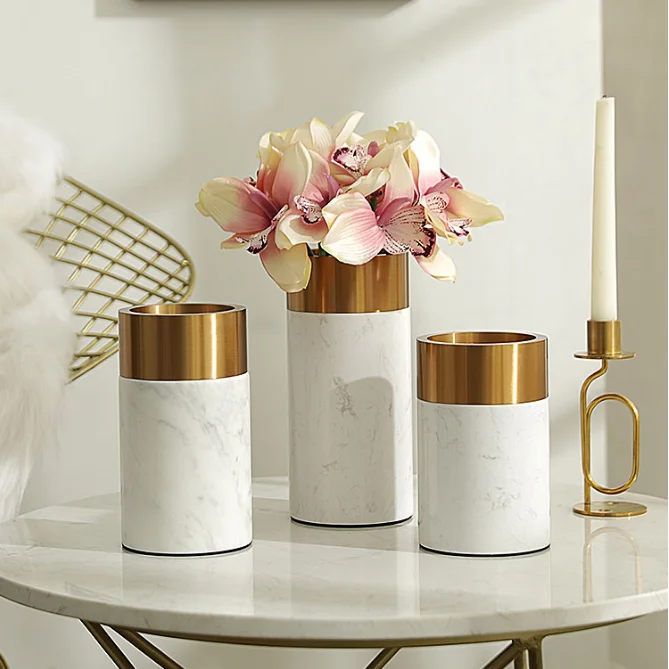 Декоративные цветочные вазы из белого мрамора и металла для домашнего декора для свадебной церемонии