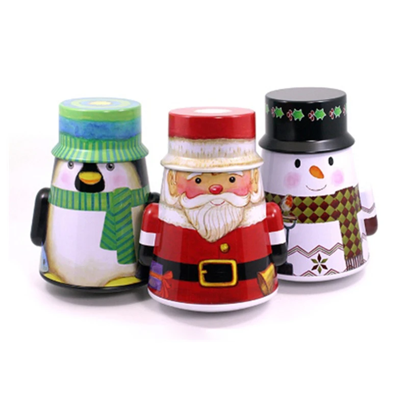 wholesale customize Christmas decoration gift box tin packaging box promotional santa shape metal tin can