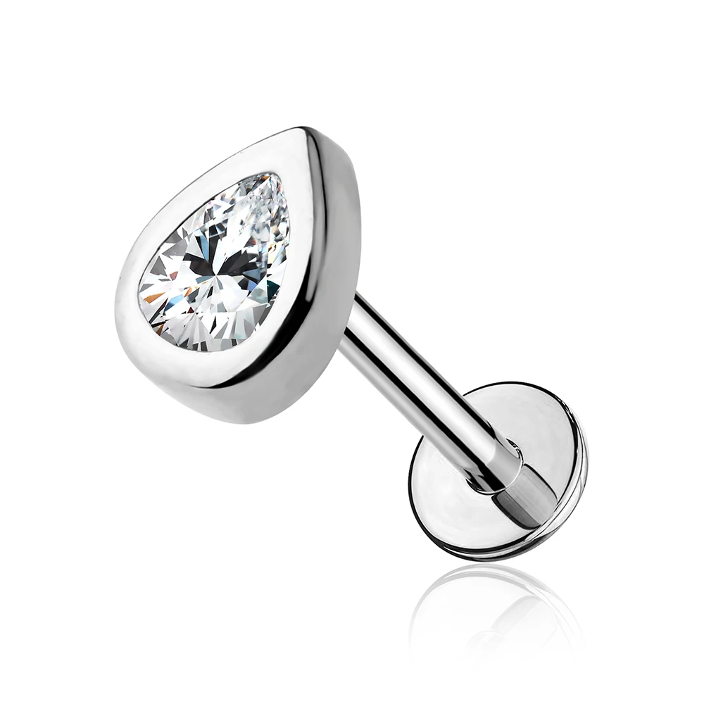 Toposh 16G Silver Clear Cubic Zirconia  Labret Piercing Jewelry