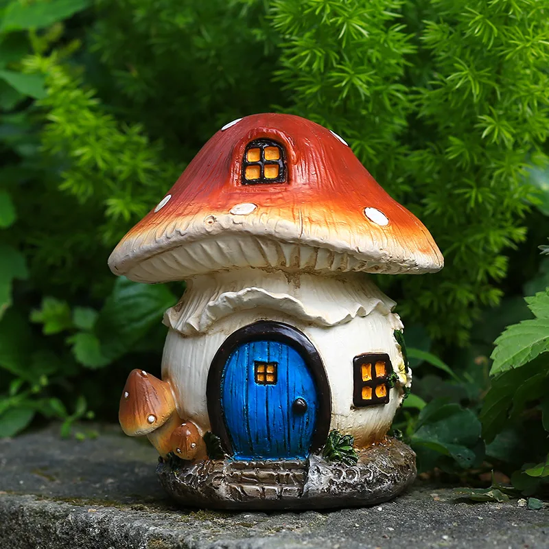 Time Slow 1pcs Fairy Garden Mushroom House Mini Gnome Room Villa Yard Ornament Gift Resin Craft Sculpture Outdoor