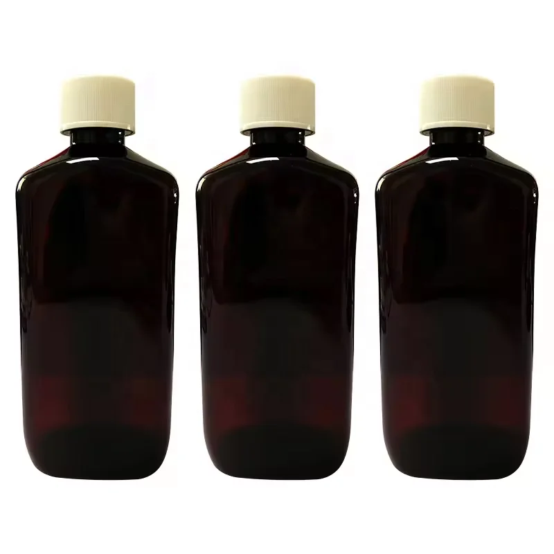 16oz Amber Pet Cough Syrup Plastic Arch Modern Square Seal Medicine Bottle with Crc Lid and qr Code in stock