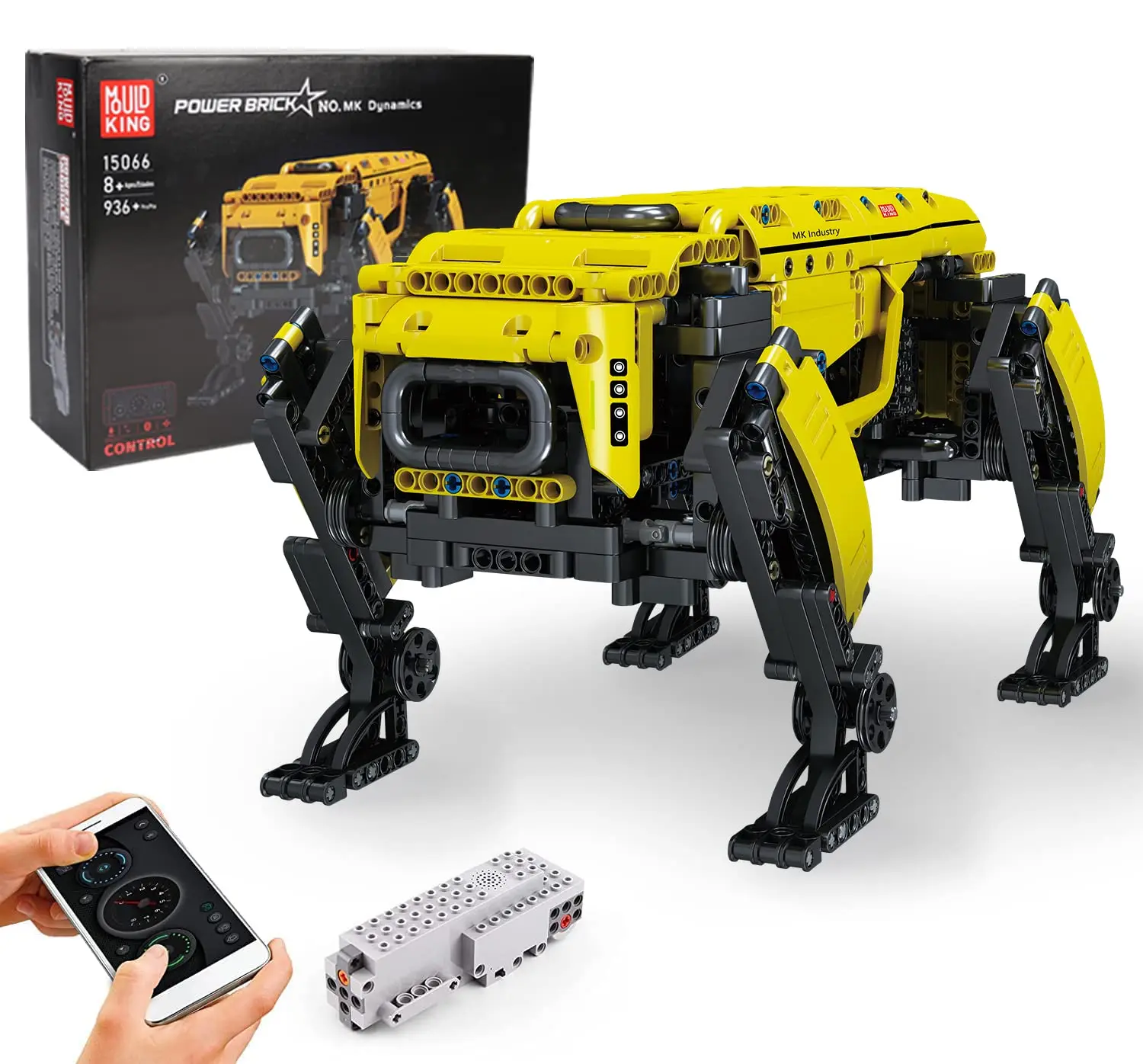Mould King 15066 Robot Dog Building Kit Yellow APP RC Programmable STEM Toy Power Module Educational Model Gift for Kids Age 8+