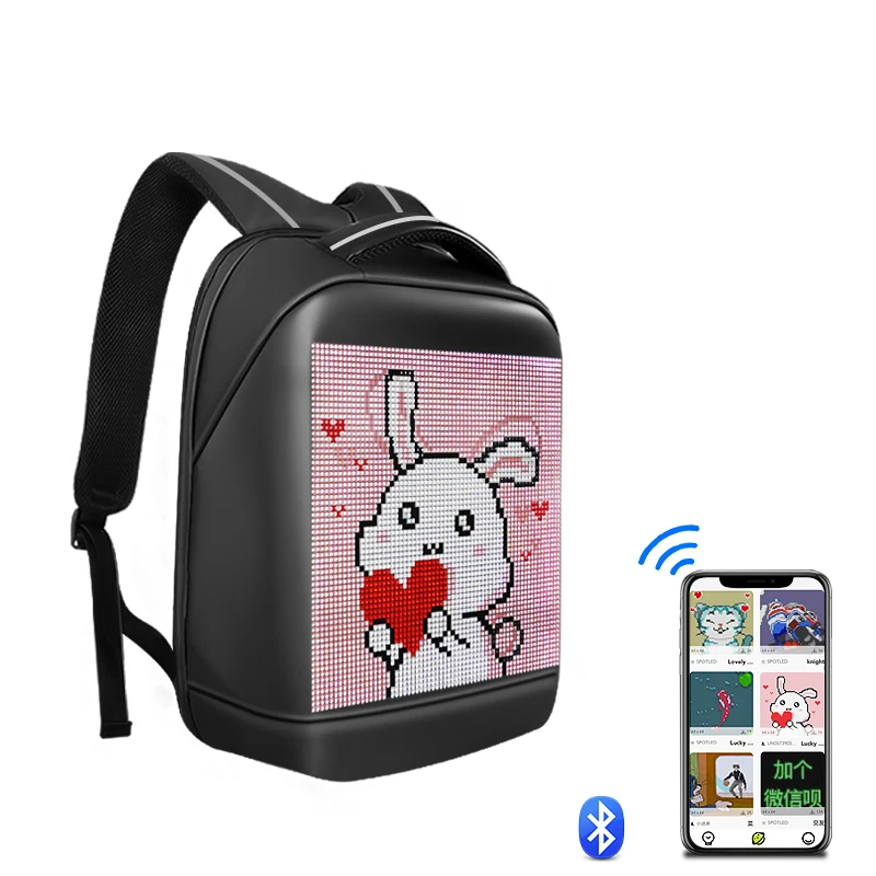 Full color Smart led Backpack App Control programmable text animation GIF led bag pack waterproof led bookbag with led display