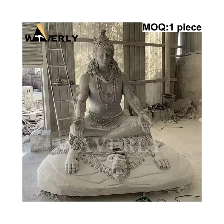 Life Size Outdoor Garden Indoor Decorative Indian God Stone Shiva Sculpture Hand Carved Marble Shiva Sitting On Lion Statue