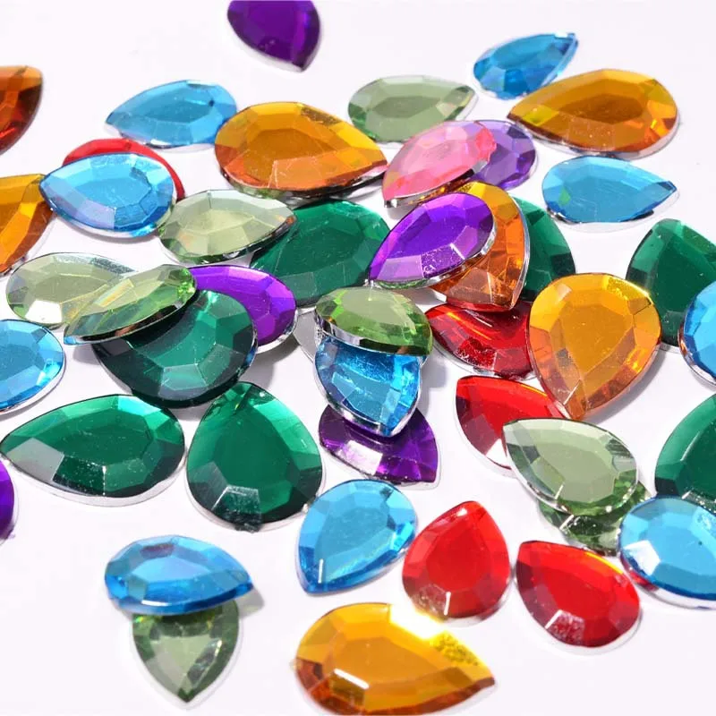 Longgang Toy Sticker Diamond Plastic Stone Benzene Material Flat Cut Surface Water Droplet Imitation Chenghai Rhinestones