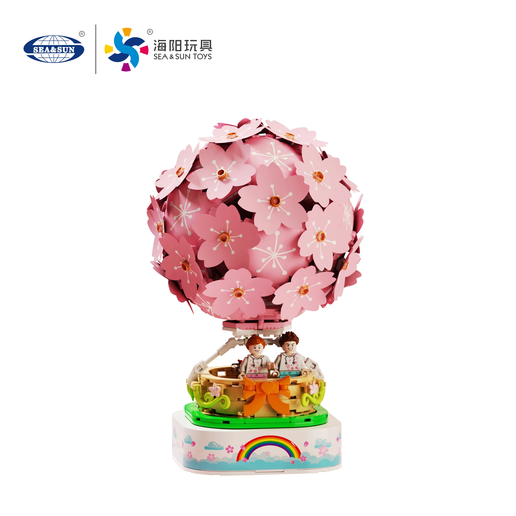 Japanese Street View - Cherry Blossom hot air balloon self-contained building blocks