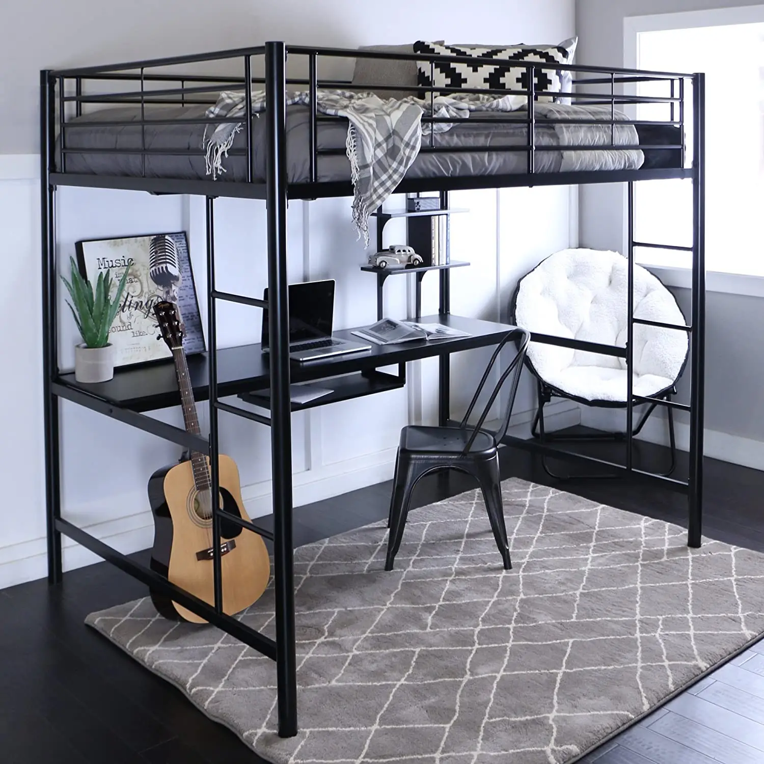 2020 Hot Sale Modern Loft Bed with Desk Metal Bunk Bed for Adults/Teens, Space-saving