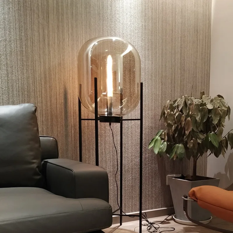Nordic Hotel Lobby Living Room Modern Vintage Iron Decorative Blown Glass floor Standing lamp