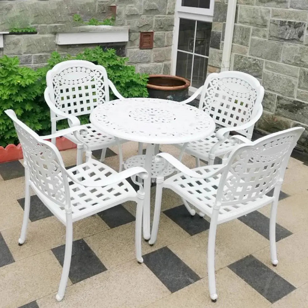 Outdoor patio garden white cast aluminum terrace tables and chairs set garden furniture