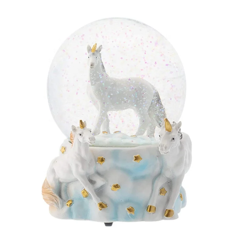 polyresin music  unicorn snow globe with sound snow globe for gift