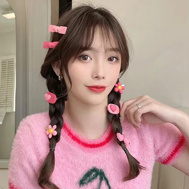 2022 hair clips wholesale summer pink small love flower side bangs clip duckbill mini hair claw clips