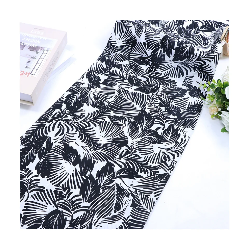 High quality chiffon printed leaf pattern spring/summer beach skirt polyester shoe hat fabric