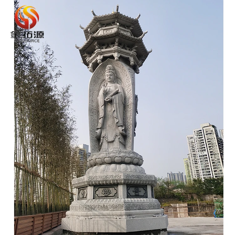 Factory Wholesale Custom Stone Carving And Sculpture Large outdoor Granite Stone 3 Face Guan yin Buddha Sculpture