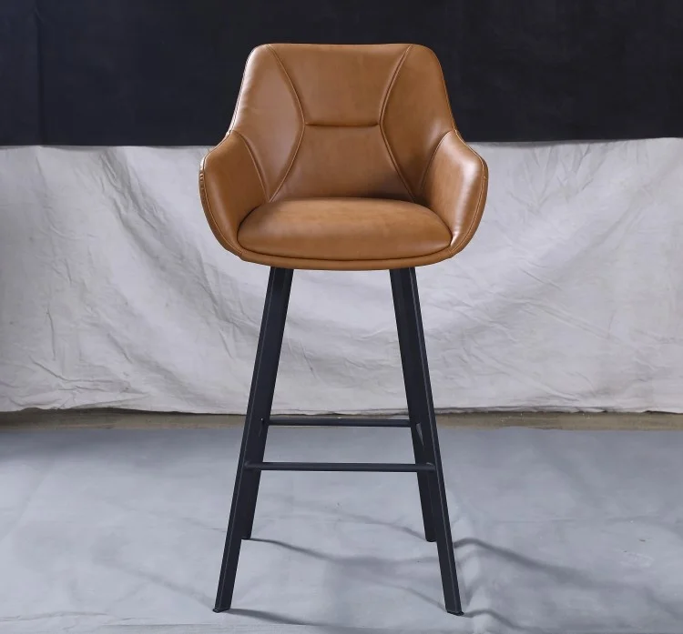 Modern New Design PU Bar Stool With Strong Iron Metal Frame Dining Chair For Dining Room