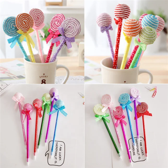 kawaii round lollipop bow plastic ballpoint pen