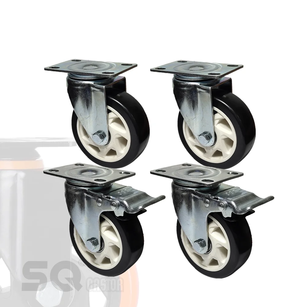 Factory Direct industrial swivel castor suppliers 3/4/5 inch ruedas giratorias Black PVC rotary 3 inch industrial caster wheels