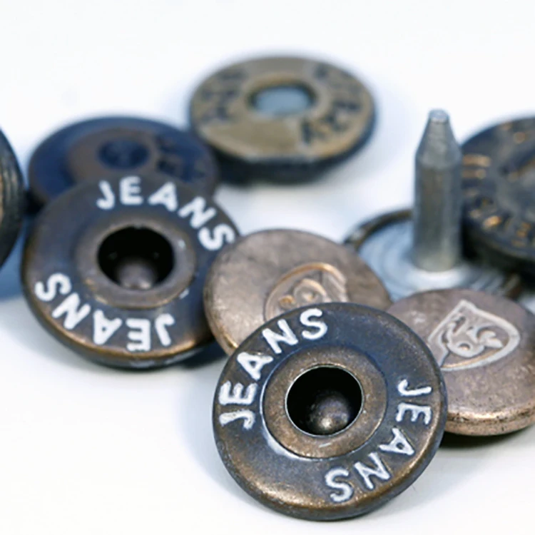 Custom Private Brand Name Logo Jeans Metal Badge Copper Zinc Alloy Round Metal Shank Badge Jeans Buttons Rivets Metal Button