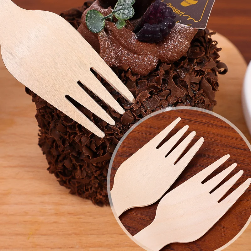 100pcs Bamboo Knife Fork Spoons Disposable Tableware Sets Kitchen Utensil for Cakes Desserts Wedding Birthday Party Supplies