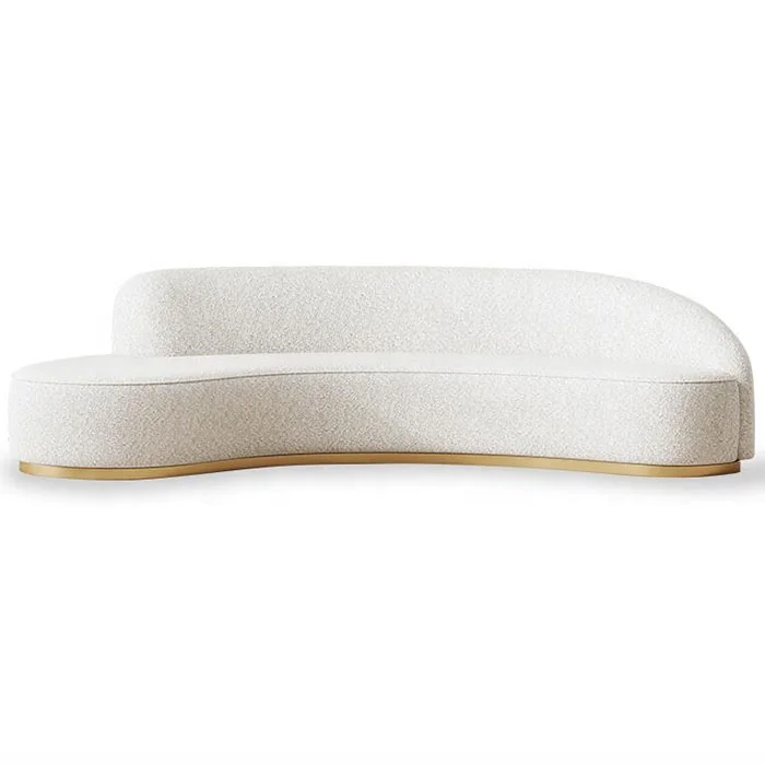 Luxury modern living room furniture Italian style stainless steel gold white fabric curved sofa