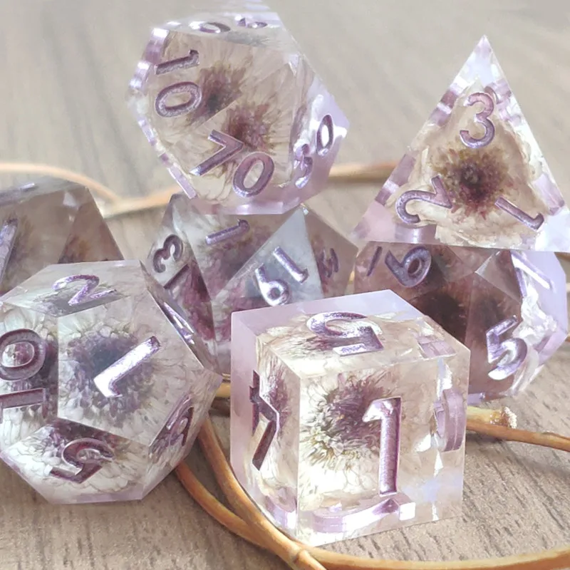MINI PLANET Purple Flower Dice Sets Polyhedral Resin Dice With Sharp Edges Rpg For Dungeons and Dragons Pathfinder Dice Custom