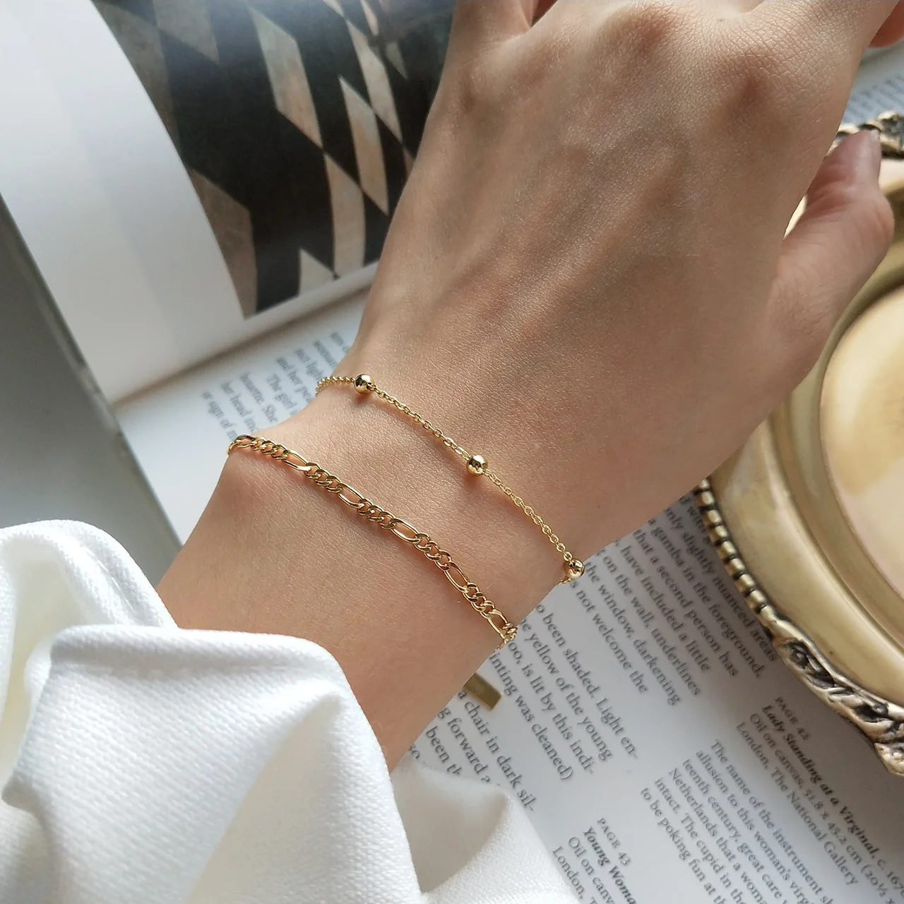 925 ювелирные изделия из стерлингового серебра 18K позолоченный браслет бисера модные кубинские звенья браслет-цепочка для женщин