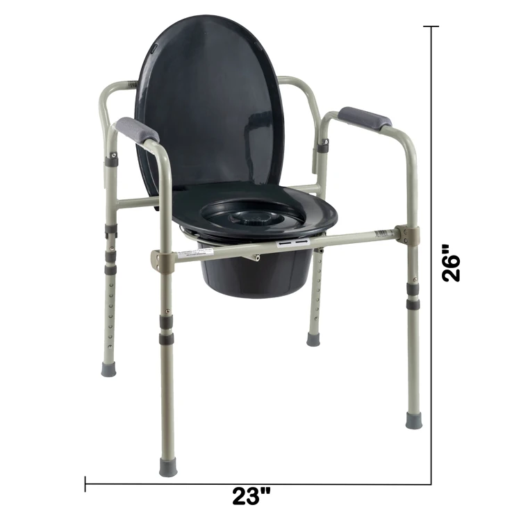 Bliss Medical Folding Steel Bedside Commode Toilet Seat Adjustable Height Price Commode Chair for Elderly Disabled Adult Seniors