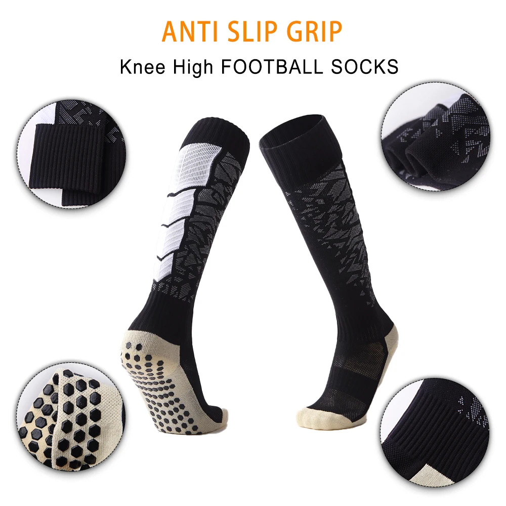long compression knee length colorful football non skid socks cotton cushion socks