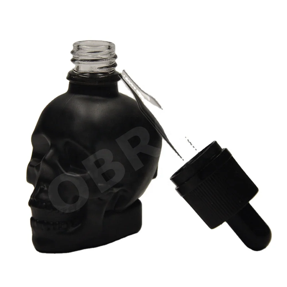 30ml Black liquid skull bottle glass essential oil dropper bottles