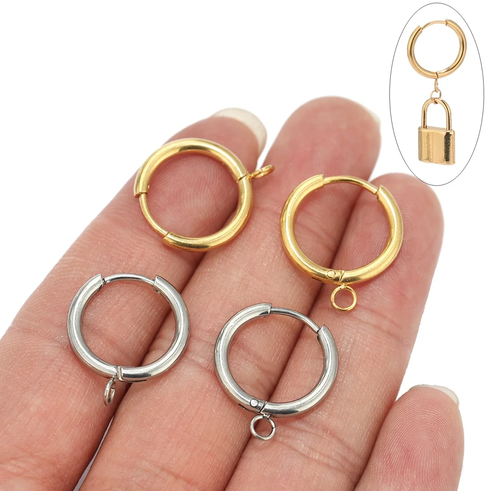 Stainless Steel Huggie Earrings Hooks with Loop Ear Post Jump Ring for DIY Jewelry Making Accessories