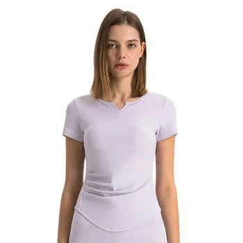 Summer Nude Short-sleeved Top Twisted Knot Hollow Slim T-shirt Square Neck Breathable Back Sports Yoga Top