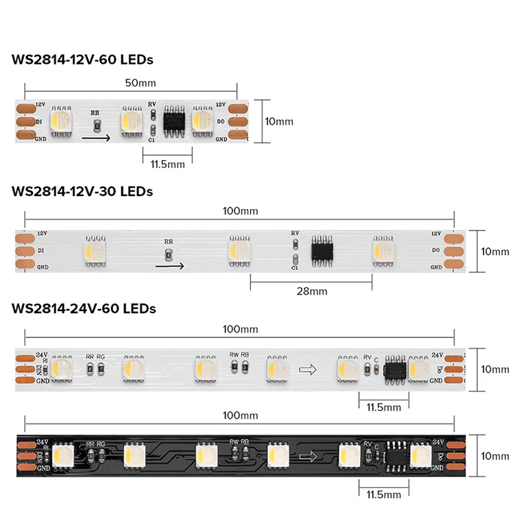 Hot Products Similar Sk6812 T1824 SPI Led Strip Addressable Rgbw Pixel 12V 24V Ws2814
